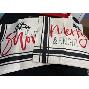 Set of 2 Christmas Pillow Covers 18” Let It Snow Merry & Bright NWT